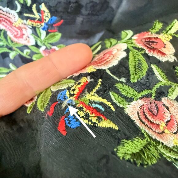 Citron Santa Monica Linen Silk Button Jacket Asian Brocade Floral Embroidered XS - Picture 12 of 12